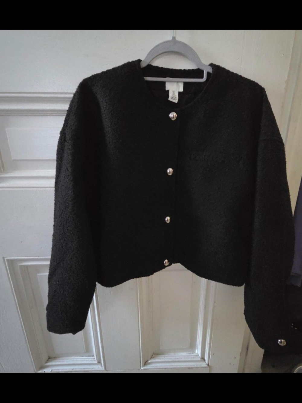Black Button-Front Bouclé Jacket